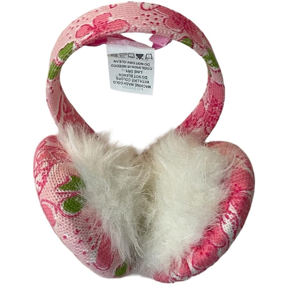 Lilly Pulitzer Ear Muffs Girls Pink Sizes 2-6 Pink Printed Knit Preppy Winter - Picture 4 of 7
